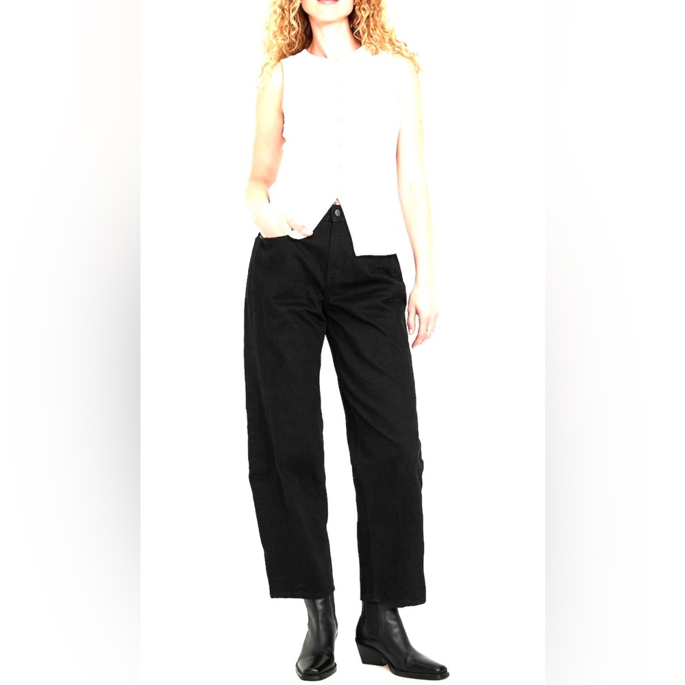 New Old Navy Women's Size 12 High Waisted Barrel Leg Black Ankle Jeans Denim